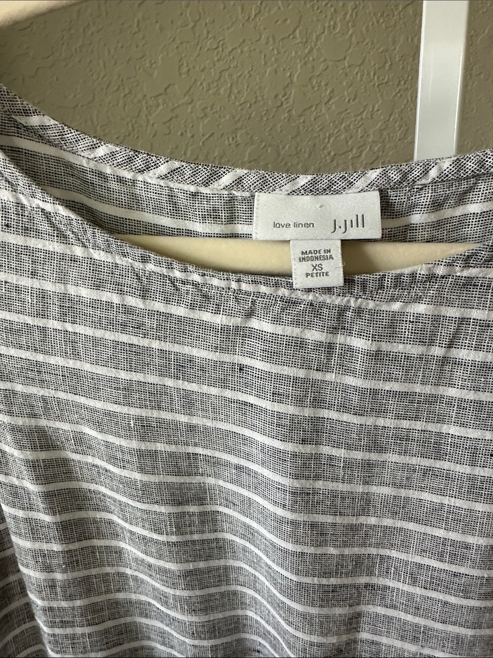 J.Jill 100% Linen gray and white asymmetric striped midi dress - Picture 4 of 6